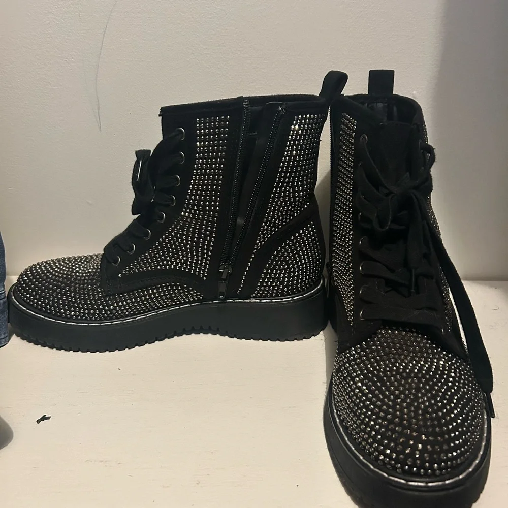 Madden Girl Black Studded Lace-Up Combat Boots - Picture 6 of 6